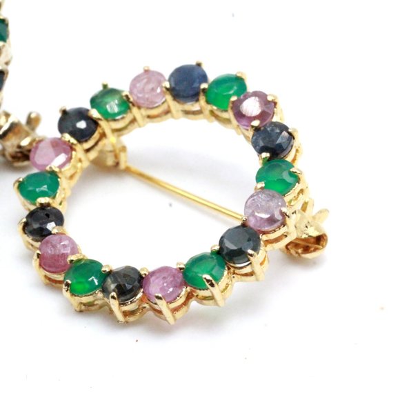 Two (2) Contemporary Genuine Gemstones Multi Color Pendant Brooch - Picture 5 of 7